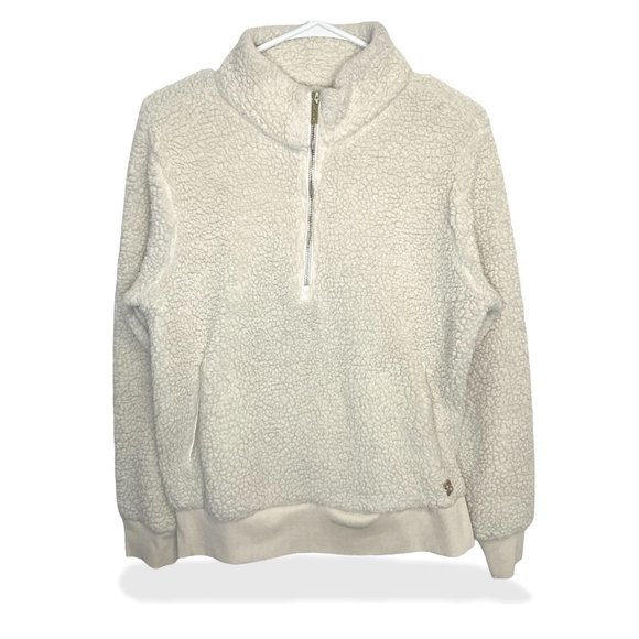 Calvin Klein Sweaters - Calvin Klein 1/4 Zip Sweatshirt Womens S White Plush Sherpa Logo Warm Pullover